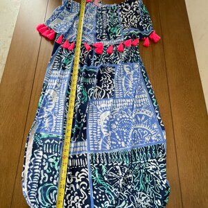 Lilly Pulitzer Blue and Navy Maxi Dress with Pink Tassels 2018